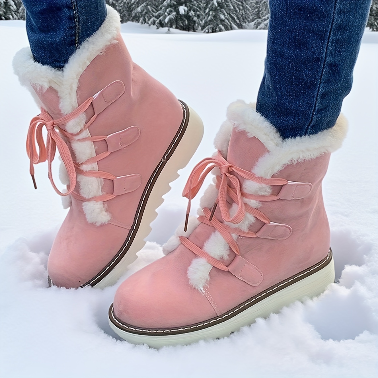 Women's Plush Winter Boots with Thick Heel & Round Toe - Soft Pink & Multi-Color Options, Faux Fur Lining & PU Cover-like Upper, Lace-Up Ankle Boots with Arch for Snow, Ice, and Casual Winter Wear - Warm & Stylish Cold-Weather Shoes, Boots For Women, Winter Boots For Women, Bottes Hiver Femme, Fall Boots For Women, Ankle Boots For Women, Bottes Femme, Women Winter Boots, Boots Women, Boots For Women Winter, Bottes Hiver