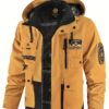 Men's Spring Autumn New Hooded Thin Jacket Men's Outdoor Warm Storm Jacket Men's Casual Multi-Pocket Cargo Jacket Men's Hat Detachable Zipper Jacket Men's Color Insertion Jacket
