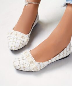 Women's Elegant White & Mary Jane Shoes - Slip-On Round-Toe Flat Flats with Fringe Lace-Like Tassel Strap, Cushioned PU Insole & TPU Sole, All-Season Casual & Dress Shoes (Beige/Brown Grid Pattern) for Jeans or Dresses, Shoes For Women, Womens Shoes, Flat Shoes For Women, Women Shoes, Ladies Shoes, Flats Shoes For Women, Slip On Shoes For Women, Shoes For Women Elegant Classy, Women Flat Shoes, Shoes For Women Comfortable