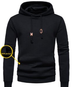 Men'S Casual Pullover Hooded Sweatshirt | Waffle Pattern Plaid Fabric, Long Sleeve, Hooded, Regular Fit, with Kangaroo Pocket, Streetwear for Winter Fall, As Gifts