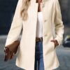 Women'S Elegant Beige Coat - Button-Front Closure, Structured Fit for Office, Formal Events & Casual Attire - Fall/Winter Outerwear - Professional & Casual Chic Outerwear Coat, Workwear Essential, Midlength Jacket