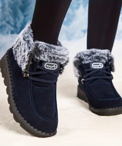 Women's Winter Warm -Lined Snow Boots with Plush Collar - Slip-On Ankle/Calf Faux Upper, Round Toe & PVC Sole - Plus Size Black/Blue Traction Shoes for Ice & Snow () - Cozy Cold Weather Footwear