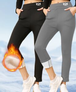 Ladies' Warm Sherpa Lined Women'S Leggings: Elastic And Comfortable]] Solid Color High Waisted Tight Fit With Fleece Pants - With Pockets, Winter Sports Fitness Yoga Running Pants, Warm High Waisted Casual Pants