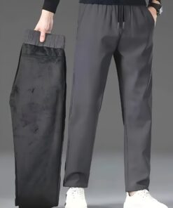 Men's Fall/Winter Fleece-Lined Windproof Warm Solid Color Casual Pants, Fashionable Drawstring Waistband Sports Trousers, 100% Polyester Non-Stretch Cropped Length, Regular Fit for Adults