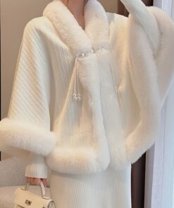 Women'S Elegant Plush Fleece Cape Shawl Jacket - Thick Winter Warm Coat with Fur Collar & Capelet Design, Non-Stretch Luxury Outerwear for Mature Women, Versatile for Casual Formal Events, Soft Fleece (Not Machine Washable) - 2025 New High-End Cheon