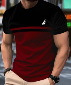 Men'S Casual Polyester Knit T-Shirt, Crew Neck, Regular Fit with Stripe Pattern, Short Sleeve - Novelty Fashion Tee, Cute Shirts