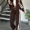 Y2K Zipper Striped Top Coat, Drawstring Straight-leg Pants, Casual Sporty Set for Women, Comfortable And Fashionable Design, Suitable for Daily Wear, Jackets For Women, Jacket And Pants Set For Women