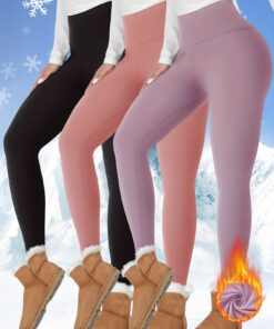 3-Pack Women's High-Waisted Thermal Pants with Fleece - Tummy Control 3/4 Length Leggings, Solid Color Winter & Casual Wear (S-XXL) | Hand Washable, Elegant Special Line Series for Cold Weather