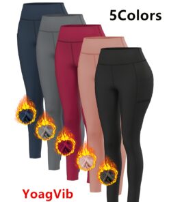 Women'S High-Waisted Fleece-Lined Leggings - Thermal Workout Pants with Plush Interior, Full-Length Zipper-Free Closure, 5 Colors (Navy, Burgundy, Grey, ) | High-Stretch Yoga, Gym & Cycling Pants for Winter Training | Fitted Athletic Leggings with P