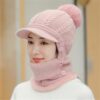 Women'S Thickened Fleece-Lined Winter Hat with Face Cover - Windproof & Warm All-in-One Hooded Scarf, Soft Pink &, Perfect for Cycling, Skiing