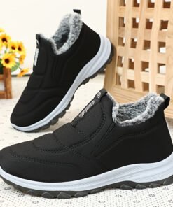2024 Winter Women'S Large Size Outdoor Boots - Fleece Lining Warm, Non-Slip PVC Sole, Round Toe Design, Black Casual Hiking Shoes Suitable for Cold Weather and Daily Wear, Internal Fleece Lining