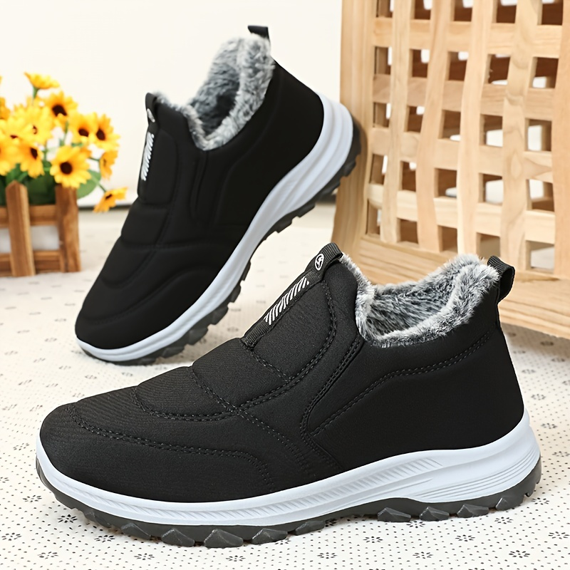 2024 Winter Women'S Large Size Outdoor Boots - Fleece Lining Warm, Non-Slip PVC Sole, Round Toe Design, Black Casual Hiking Shoes Suitable for Cold Weather and Daily Wear, Internal Fleece Lining