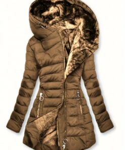 Women's Winter Warm Padded Quilted Parka Jacket - Mid-Length Hooded Coat with , Long Sleeves & Pockets, European/American Style Outerwear for Cold Weather, Y2K Fashion (Solid Color)
