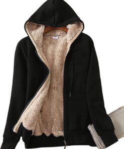 Women'S Full-Zip Hooded Jacket with Sherpa - Cozy Winter Warmth, Soft Fleece , Casual Outerwear, & Color Options, Zippered Pockets & Hooded Design for Fall/Winter, Versatile for Everyday Formal Outfits, Warm Fleece Jacket for Women