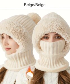 Women's 2-in-1 -Lined Hat & Hooded Neck Warmer - Windproof Winter, Convertible Outdoor Accessory for Cycling, Lightweight Warm Hat for Cold Weather, Christmas Gift for Her (Convertible to Neck Warmer)