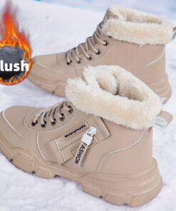 Women'S Winter Snow Boots with Plush Fur Lining - Lightweight Anti-Slip EVA/Rubber Sole, Warm Lace-Up Ankle Booties for Cold Weather, Comfortable Flat Shoes for Casual & Formal Outfits, Winter Boots, Cold Weather Footwear, Stylish Winter Footwear, Durable Traction Footwear, Everyday Winter Wear, Cozy Footwear, Warm Lining, Outdoor Enthusiasts