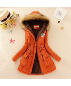 Women'S Mid-Length Parka with Faux Fur Hood | Insulated Winter Coat with Belted Waist, Thickened Warm Puffer Jacket, Long Sleeve, Solid Color, Casual Style