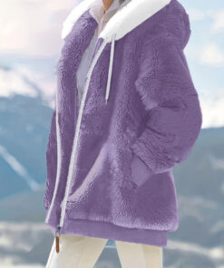 Plus Size, Women's -Lined Zip-Up Hoodie Jacket- Winter Warm Casual Coat with Ribbed Cuffs, Machine Washable, Solid Color Suitable for Outdoor and Cold Weather