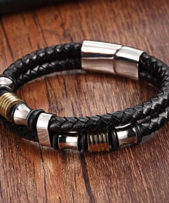 Genuine Leather Bracelet for Men with Steel Decor