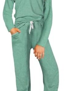 blibean Girls Fall Clothes Sets Girl Fashion Sweatsuit Outfits Tween Kids School Lounge Sweat Suits Shirts Tops Teen Jogger Matching Clothing Ropa Niña Size 8-9 Years Old Green: Clothing, Shoes & Jewelry
