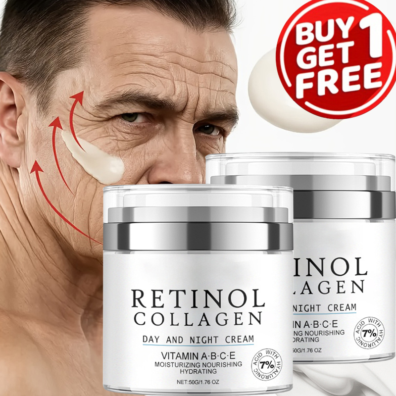 2pc Retinol Face Cream - Collagen Cream with Retinol & Hyaluronic Acid - Deep Moisturizing & Firming Cream for Face, Retinol Moisturizer For All Light Beige Types, Day And Night Use, Glowing Skin Care, Man Face Firming Cream,1.7fl.oz/1PC