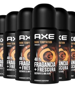 6 Pack Axe Dark Temptation Travel Spray for Men, TSA Approved, Aluminum Free, 48 Hour Odor Protection, Dark Chocolate Scent, Spray, 3 oz Each