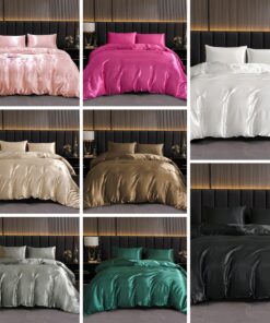 3pcs Satin Duvet Cover Set - One Duvet Cover and Two Pillowcases. Made of 100% Polyester, the Fabric Is Light Beige-friendly, Soft to the Touch, and Comfortable. Available in Eight Colors: Black, White, Gray, Pink, Champagne, Rose Red, Dark Green