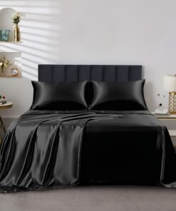 4pcs Satin Bed Sheet Four-Piece Set Includes One Fitted Sheet, One Flat Sheet, And Two Pillowcases. Pillowcases Do Not Include Inserts. Solid Colors Showcase Simple Elegance. The Simple Style Is Classic And Timeless. Polyester Material