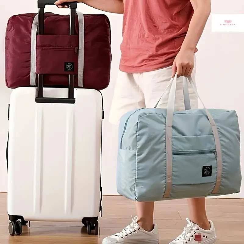 1pc Foldable Canvas Travel Duffel Bag - Large Capacity Lightweight Handbag with Zipper Closure, Assorted Colors, Fashionable Design for Lingerie, Clothes, Jeans, Bath Towels & Socks, Durable & Stylish Storage Organizer, Travel Bag, Versatile Carryall, Stylish Letter Pattern, Sturdy Handle Construction