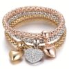 3pcs Golden/Silvery/Rose Golden Corn Chain Bracelet, Tree of Life Heart Elastic Combination Set Bracelet