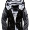Winter Fleece Thickened Solid Color Hooded Cardigan Sweatshirt Men's Jacket