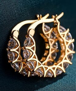 READKISS Women's Luxury Hoop Earrings with Cubic Synthetic Zirconia Crystals - April Birthstone Jewelry, Nickel-Free Copper Golden-Tone Floral Design for Valentine's Day, Parties & Casual Attire, Everyday Jewelry | Floral Hoop Earrings | Nickelfree Jewelry