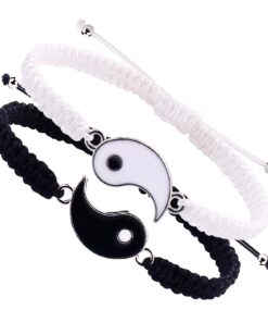 2pcs Best Friend Bracelets for 2 Adjustable Cord Thread Yin Yang Matching Bracelet for Bff Friendship Relationship Friendshop Boyfriend Girlfriend Valentines Gift, Suitable for Women
