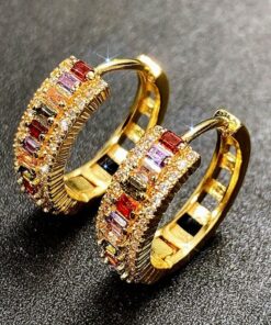 Trendy Channel Setting Rectangle Cut Topaz Vice Stone Ziconia Hoop Earrings for Women Bridal Wedding Party Earring Jewelry