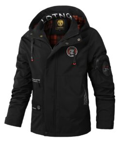 LEDUNTINO Men's Zip-Up Jacket with Stand Collar & Hood - Full-Length Zipper Windbreaker, H-Fit Outdoor Coat, Machine Washable Spring/Fall Jacket (Solid Color, Casual/Patern for) - Casual Blazer for, Urban, Beach - Brand Name PARK ONLY