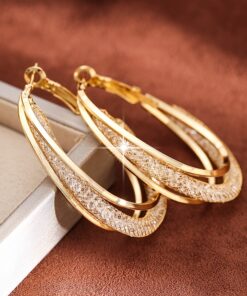 Elegant French-style Earrings With Twisted Round Hoops And Zirconia Mesh Design
