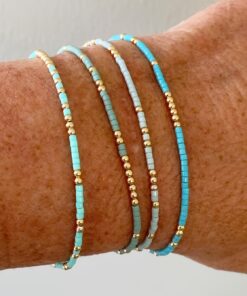 4pcs Elegant & Vintage Handmade Beaded Stretch Bracelet Set in Blue and Golden, Perfect for Daily Wear or Vacation
