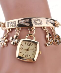 Women'S Bracelet Watch LOVE Alphabet Alloy Quartz Watch Flower Decor Tonneau Dress Watch Ladies Exquisite Casual Watch