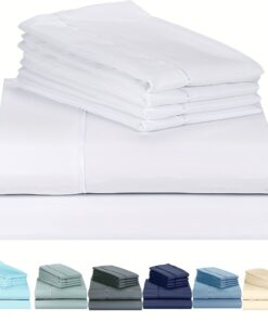 4/6pcs Luxury Cool Fitted Sheet Set, Wrinkle, Fade, Mattress Cover with Deep Pocket, Soft Comfortable Breathable Bedding Set, for Bedroom Hotel (1*Flat Sheet + 1* Fitted Sheet + 2/4*Pillowcases, Without Core)