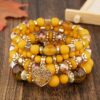 Elegant Middle Eastern-Inspired Beaded Stretch Bracelet for Women - Warm Autumn Colors with Heart Charm, Perfect for Parties, Weddings, and Casual Outings, Bracelets for Couples