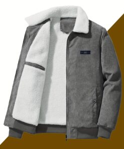 Men's Casual Warm Fleece Lined Jacket, Chic Lapel Retro Jacket With Pocket