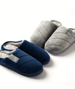 Men'S Casual Warm Plush Lining Slip on Striped Platform Slides, Unisex Comfortable Anti-Skid House Shoessuitable for Men & Women