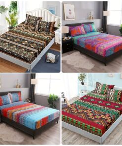 2/3pcs Bohemian Red Stripe Bedding Set, Twin/Full/Queen/King, 100% Polyester, Breathable Sanded Fabric, Machine Washable, Active Printing, All-Season Comfort, Woven Bed Sheet and Pillowcase Set