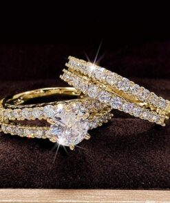 2pcs/set Bridal Wedding Rings 6 Prong Setting Synthetic Zirconia Rings for Women Engagement Proposal Jewelry Gift (no box)