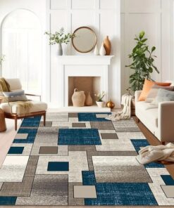 Imitation cashmere, washable bottom imitation cashmere, weight 1200g per square meter, thickness 8.6mm. One piece, minimalist style geometric pattern design floor mat, soft and comfortable to the touch, suitable for bedrooms, living rooms, foot mats