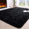 Fluffy Bedroom Rug Carpet Shaggy Fuzzy Rugs for Bedroom, Soft Rug for Room, Thick Black Area Rugs for Living Room, Cute Room Decor