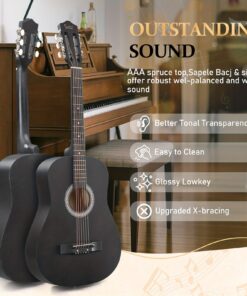 GLARRY 38in Acousitc Guitar, Basswood Body, 6-String, Classical D-style Appearance, Half Closed Tuning Peg Style, with Strap, String, Picks, for Beginner, Gift for Music Lover
