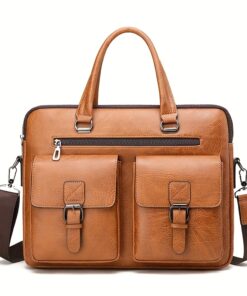 Men's Large Capacity Retro Laptop Briefcase - Heavy-Duty Business Computer Work Bag with 14.96-Inch Laptop Compartment, Professional Office Case for Commuting, Meetings & Travel, Black/Brown, Suitable for