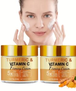 2 Boxes Of Turmeric And Vitamin C Firming Cream, Containing Collagen, Wild Orange, Vitamin E - Suitable For All Skin Types, Vitamin A Acid Used For Moisturizing, Firming, And Evening Out Skin Tone, Korean Skincare Products, He Best Christmas Gift