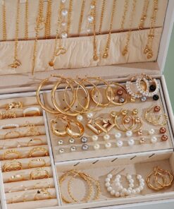 91pcs Elegant & Simple Jewelry Set for Women - Golden-Toned Heart, Flower, Butterfly, Star Imitation Pearl Earrings, Necklaces, Rings - Ideal for Daily Wear, Parties, Vacations & Dating Gifts (No Organizer Box)